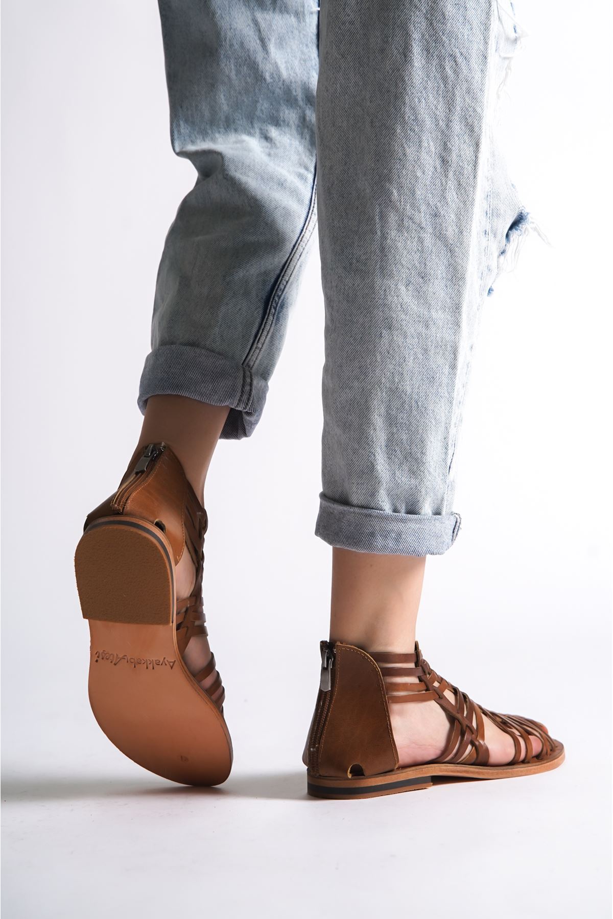 Brenda Taba Cilt özel Tasarım Biyeli  Hakiki Deri Sandalet