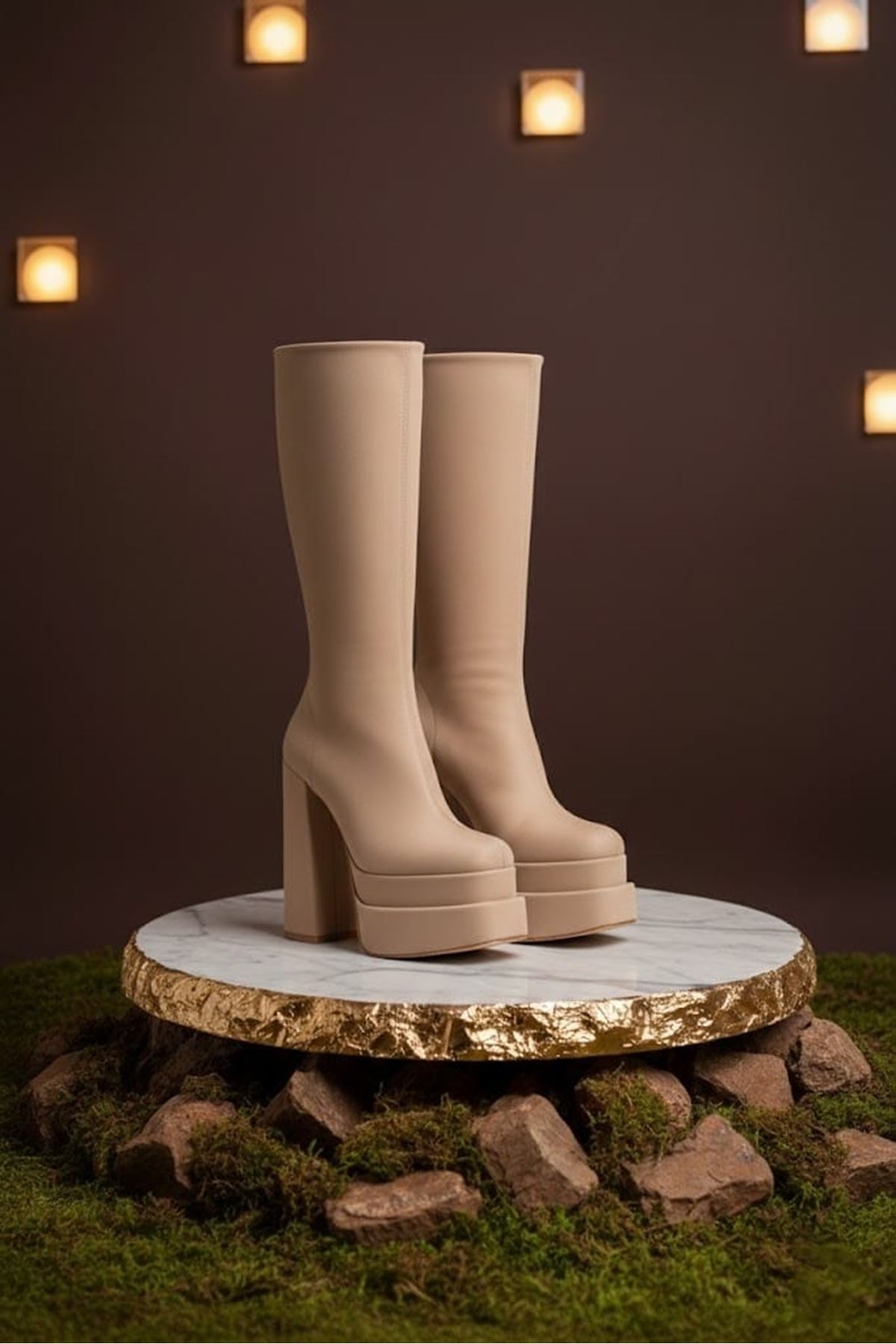 Pennyy Ten Cilt Kadın Çift Platform Kalın Topuk Çizme