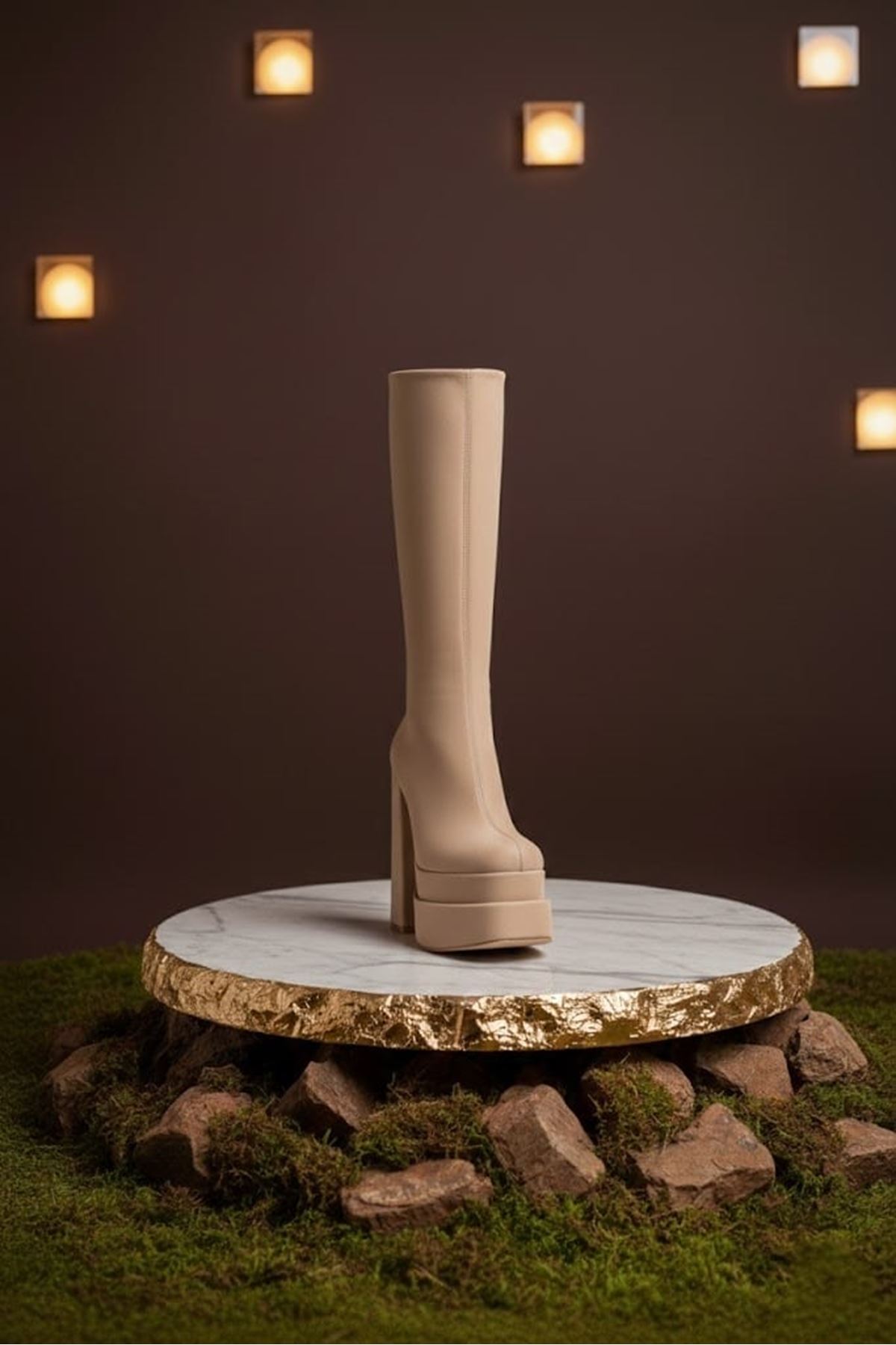 Pennyy Ten Cilt Kadın Çift Platform Kalın Topuk Çizme