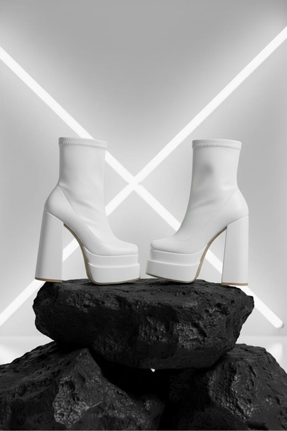 Maverickkk Beyaz Cilt Kadın Çift Platform Kalın Topuk Bot