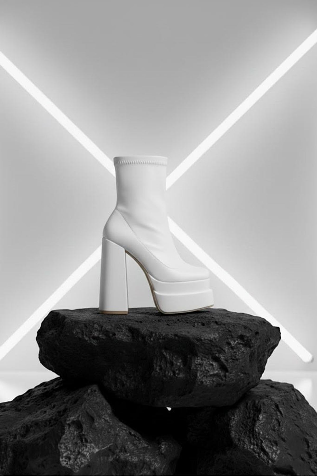 Maverickkk Beyaz Cilt Kadın Çift Platform Kalın Topuk Bot