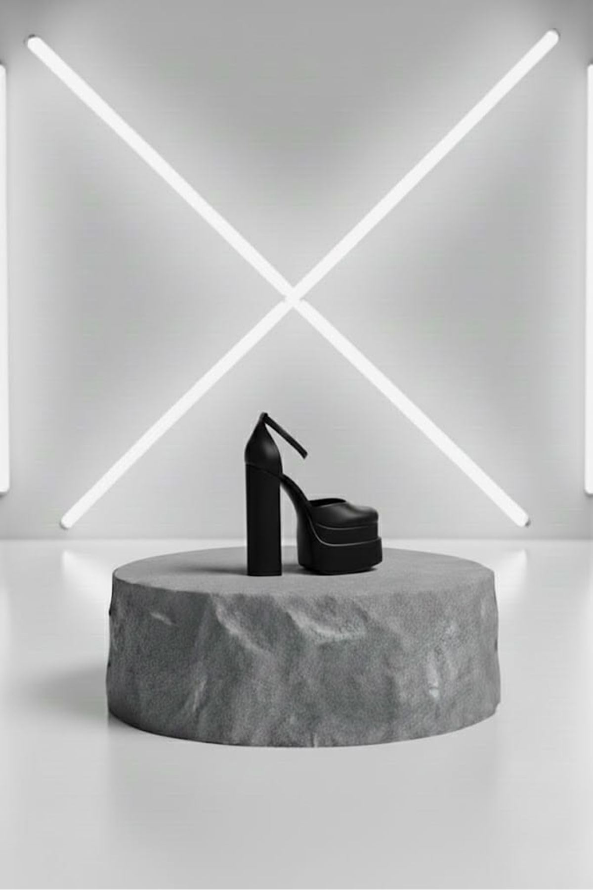 Figooo Siyah Cilt Çift Platformlu Kalın Topuklu Kadın Ayakkabı / Bilekten Bağlamalı Küt Burun