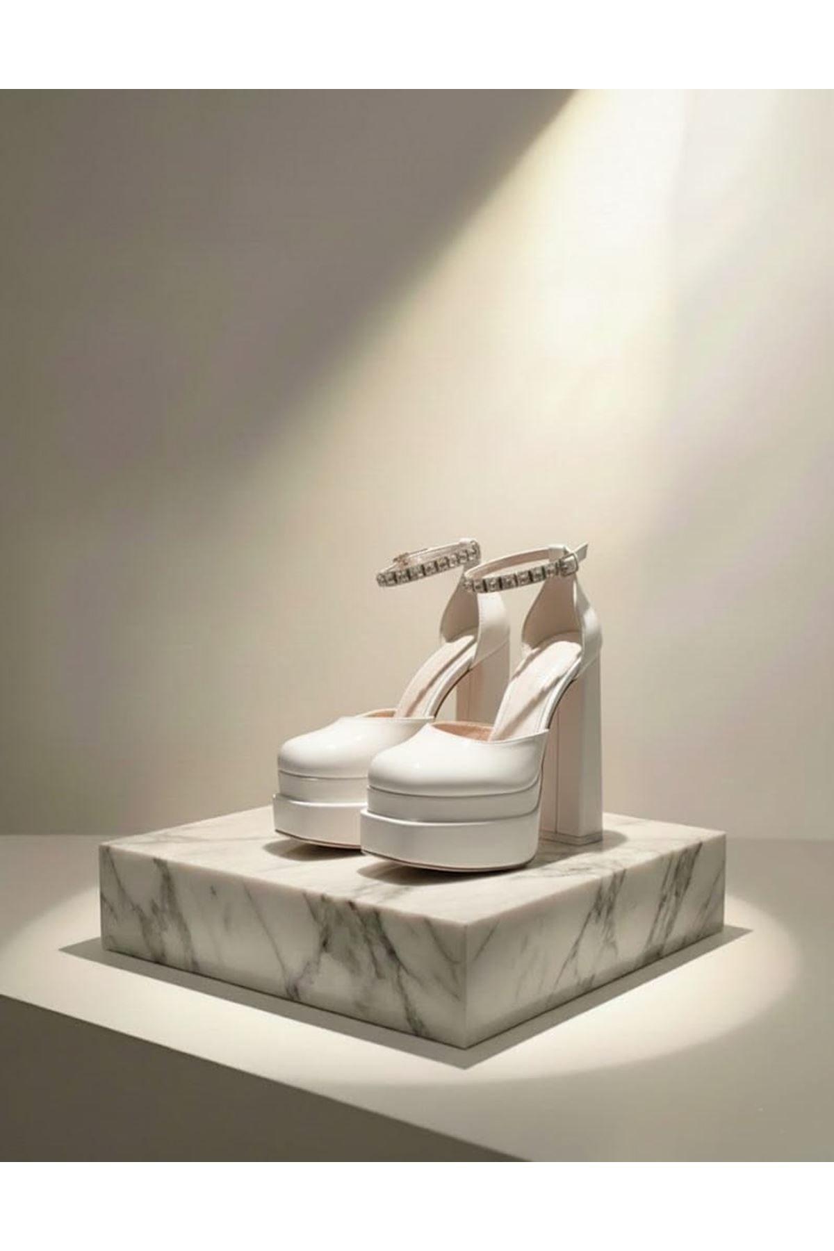Figorooo Beyaz Rugan Kadın Çift Platform Özel Tasarım Nikah Ve Gelinlik Yüksek Topuklu Kadın Ayakkabısı