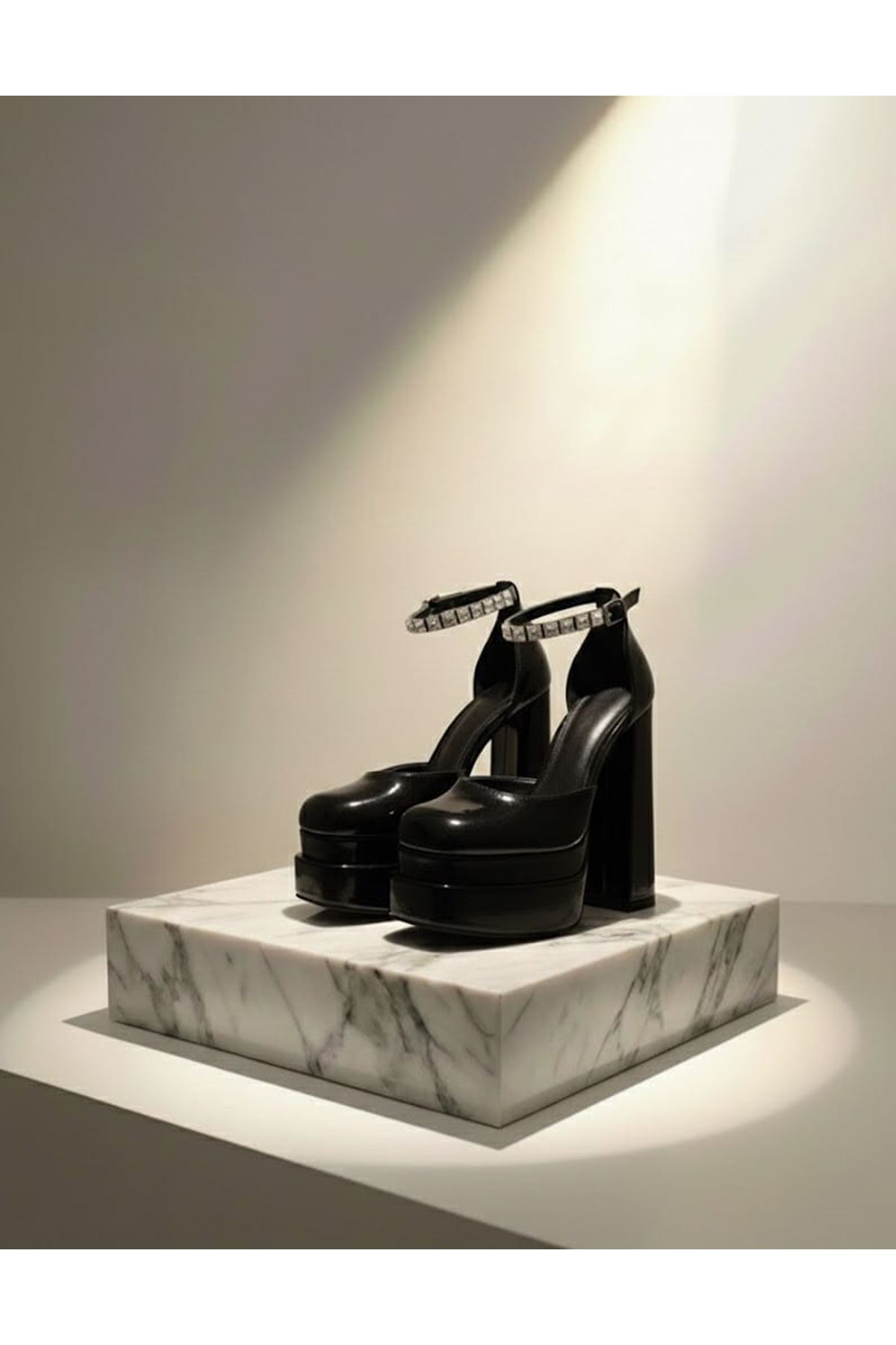Figorooo Siyah Rugan Kadın Çift Platform Özel Tasarım Nikah Ve Gelinlik Yüksek Topuklu Kadın Ayakkabısı