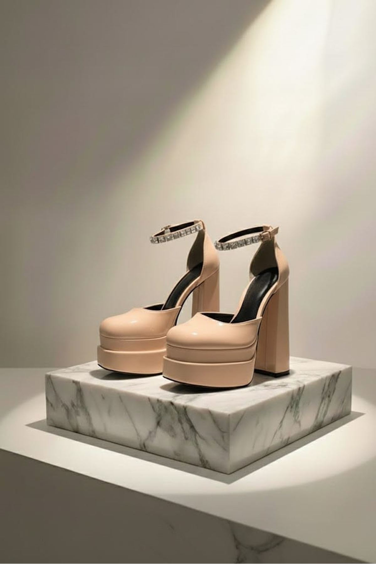 Figorooo Nude Rugan Kadın Çift Platform Özel Tasarım Nikah Ve Gelinlik Yüksek Topuklu Kadın Ayakkabısı