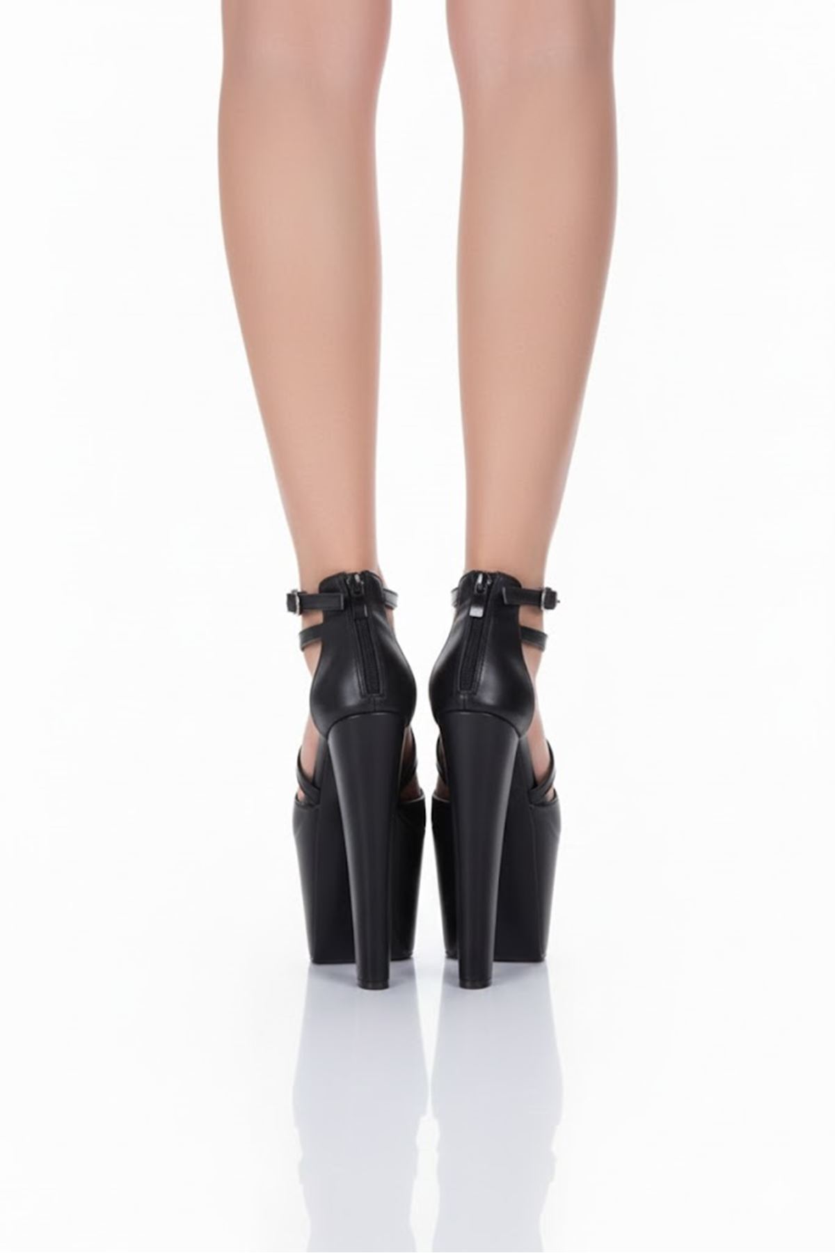 Daria Siyah Cilt Tasarım Platform 19 Cm Bağlamalı Ayakkabı