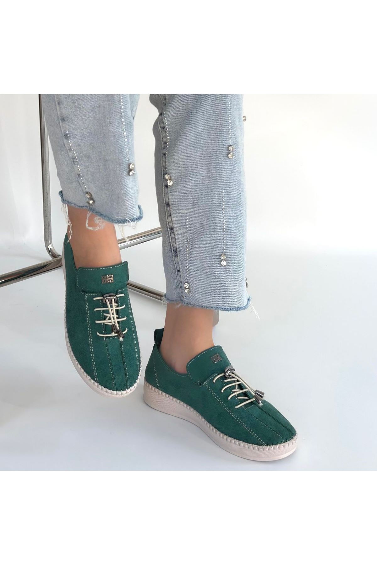 Warte Yeşil Süet Bağcıklı Spor Ayakkabı