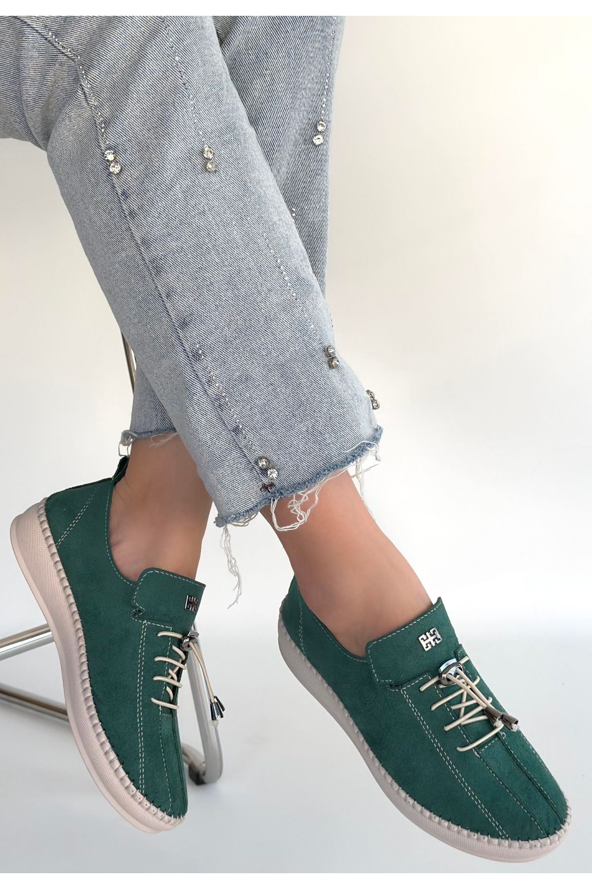 Warte Yeşil Süet Bağcıklı Spor Ayakkabı