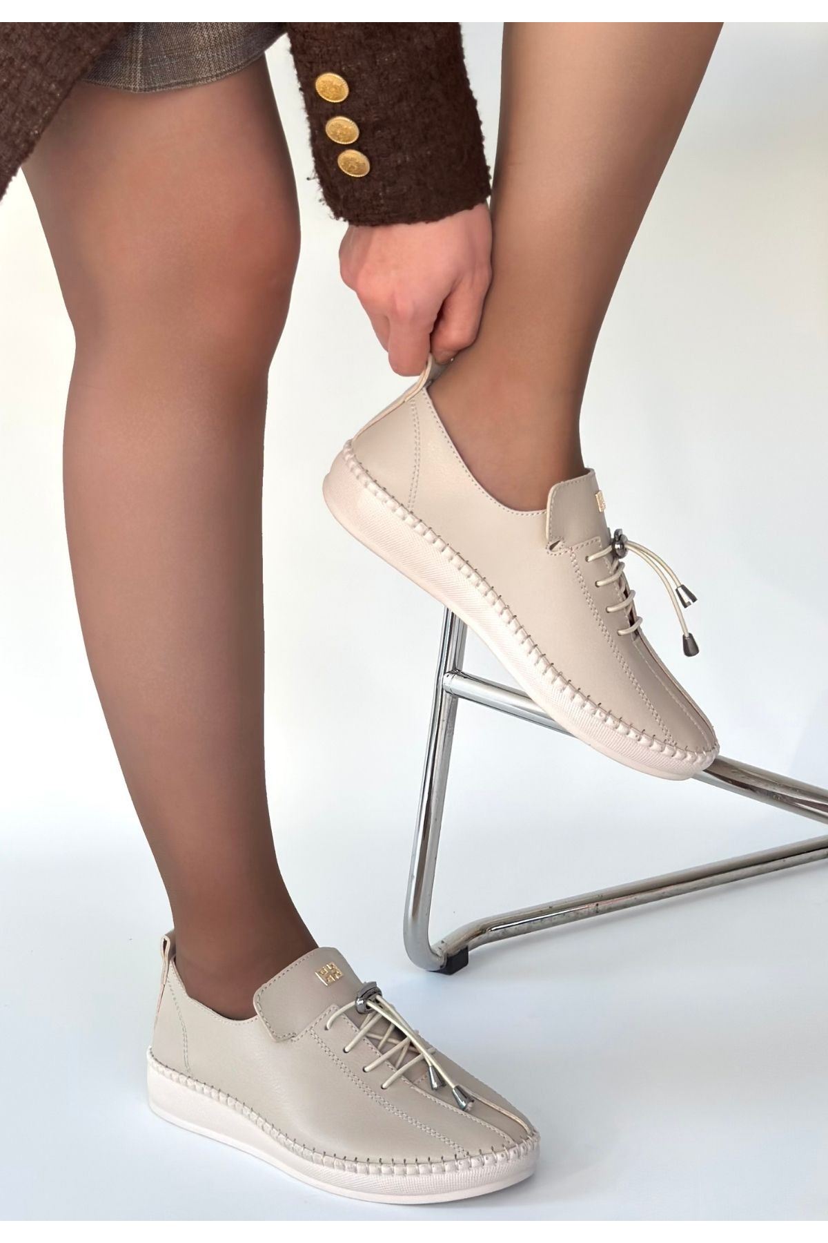 Warte Bej Deri Bağcıklı Spor Ayakkabı