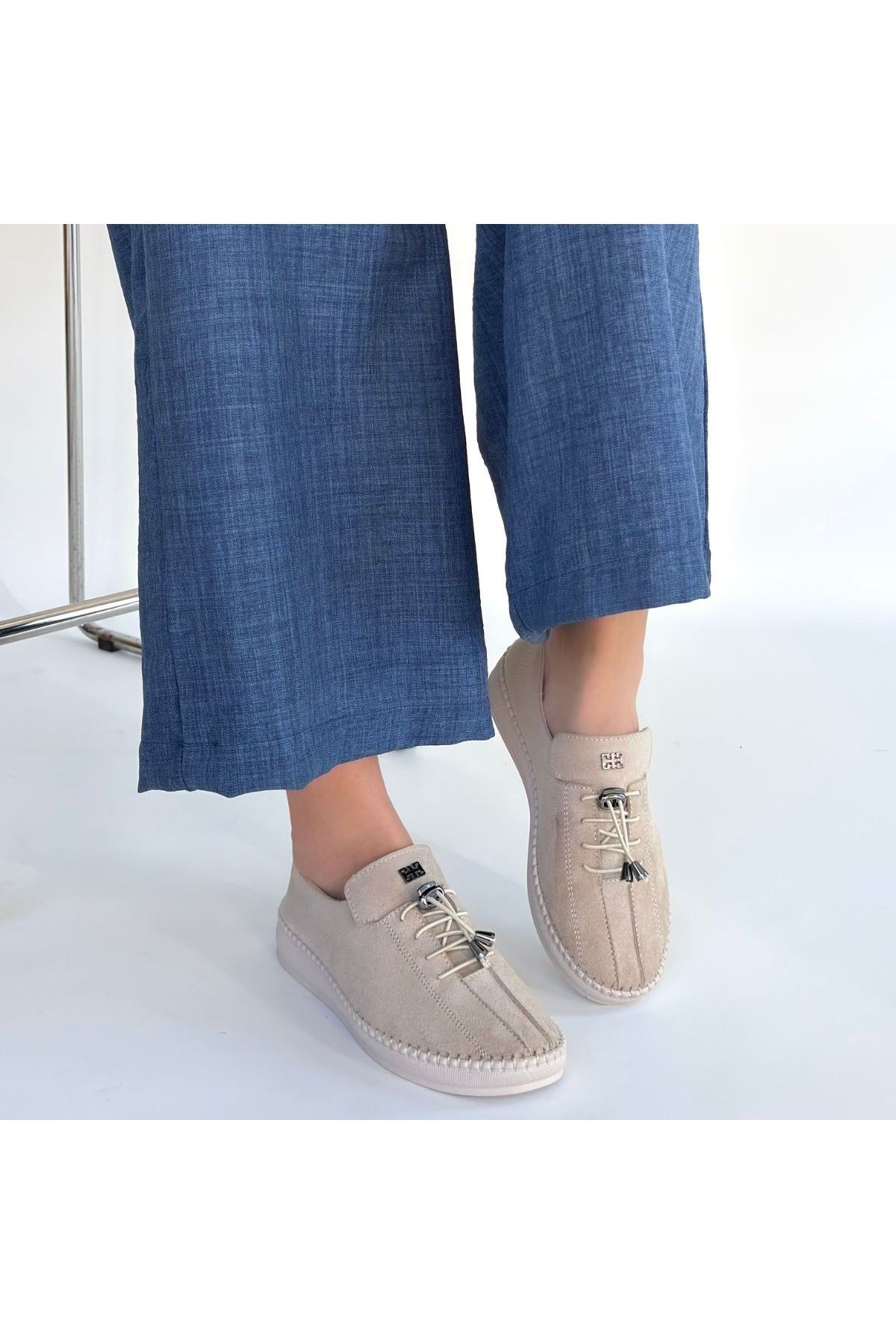 Warte Bej Süet Bağcıklı Spor Ayakkabı