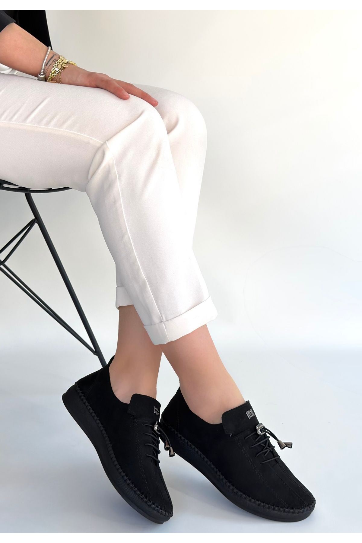 Warte Siyah Süet Bağcıklı Spor Ayakkabı