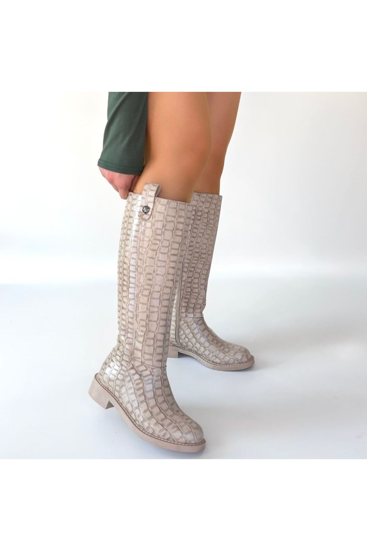 Metta Bej Cilt Desenli Çizme