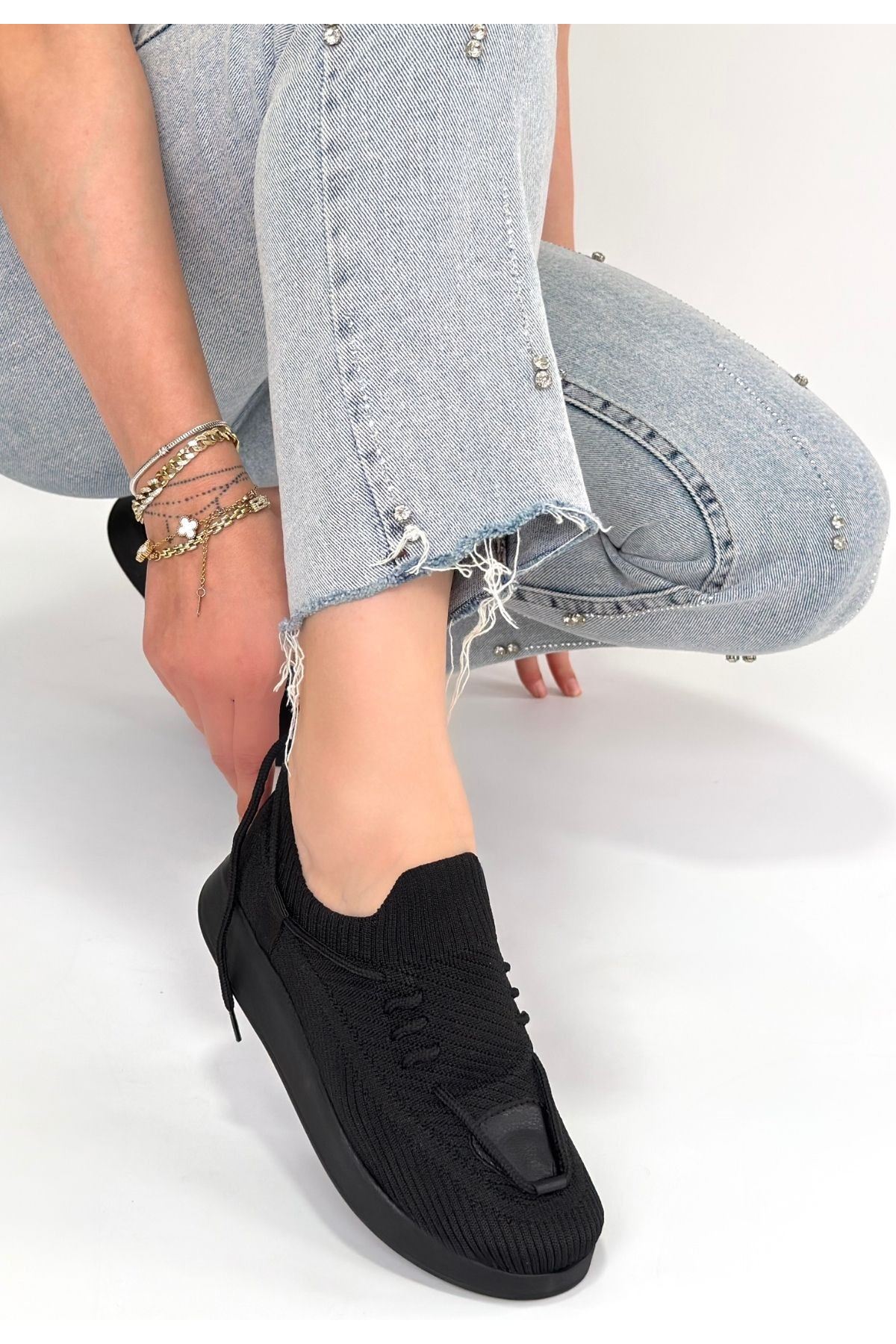 Renji Siyah Triko Bağcıklı Spor Ayakkabı