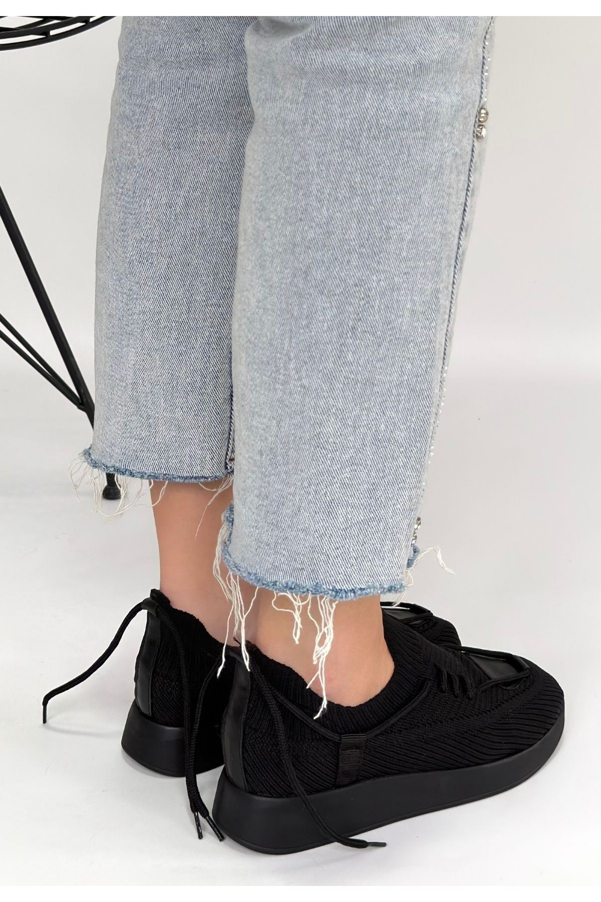 Renji Siyah Triko Bağcıklı Spor Ayakkabı