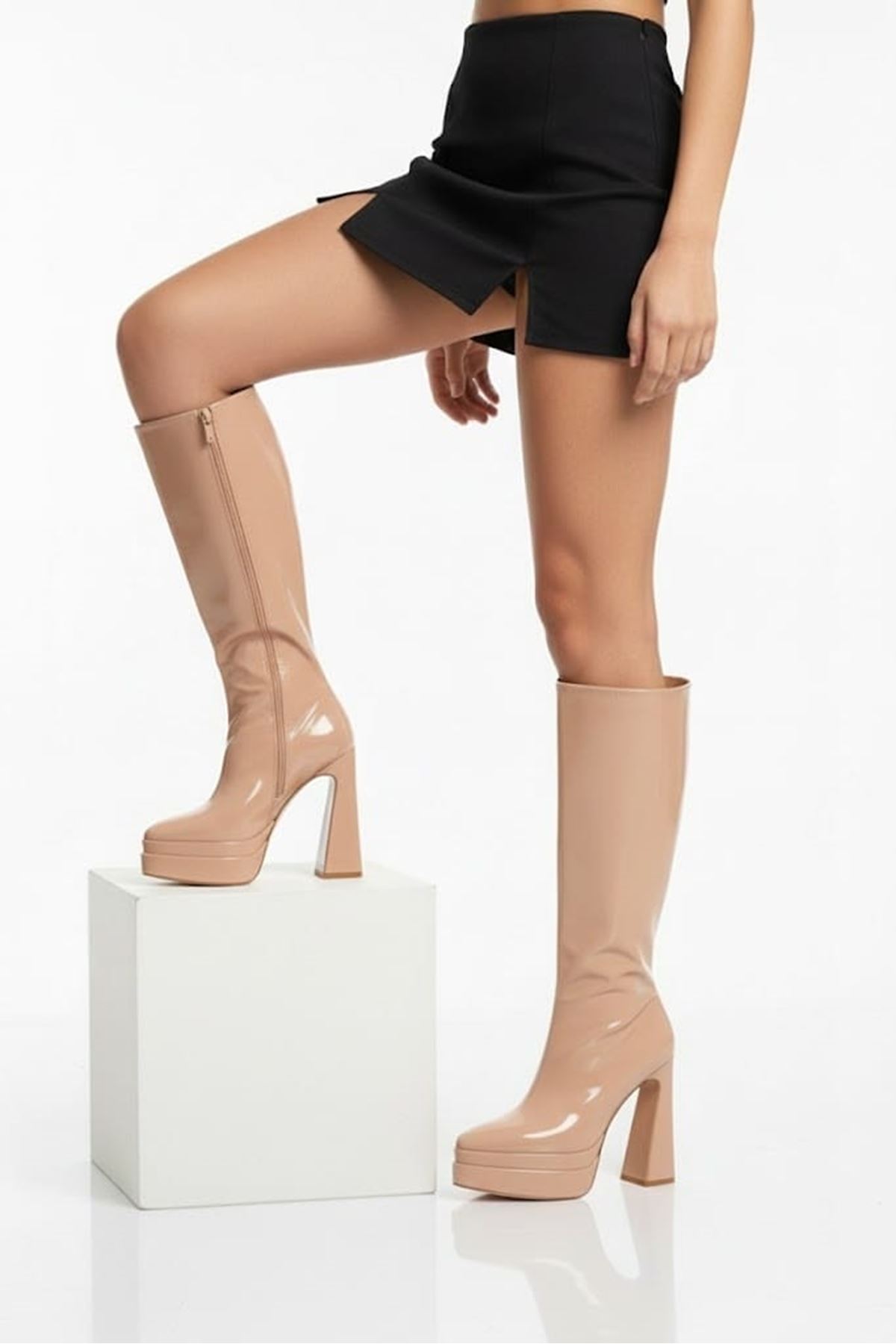 Jollyyy Ten Rugan Kadın Çift Platform Yüksek Topuklu Çizme