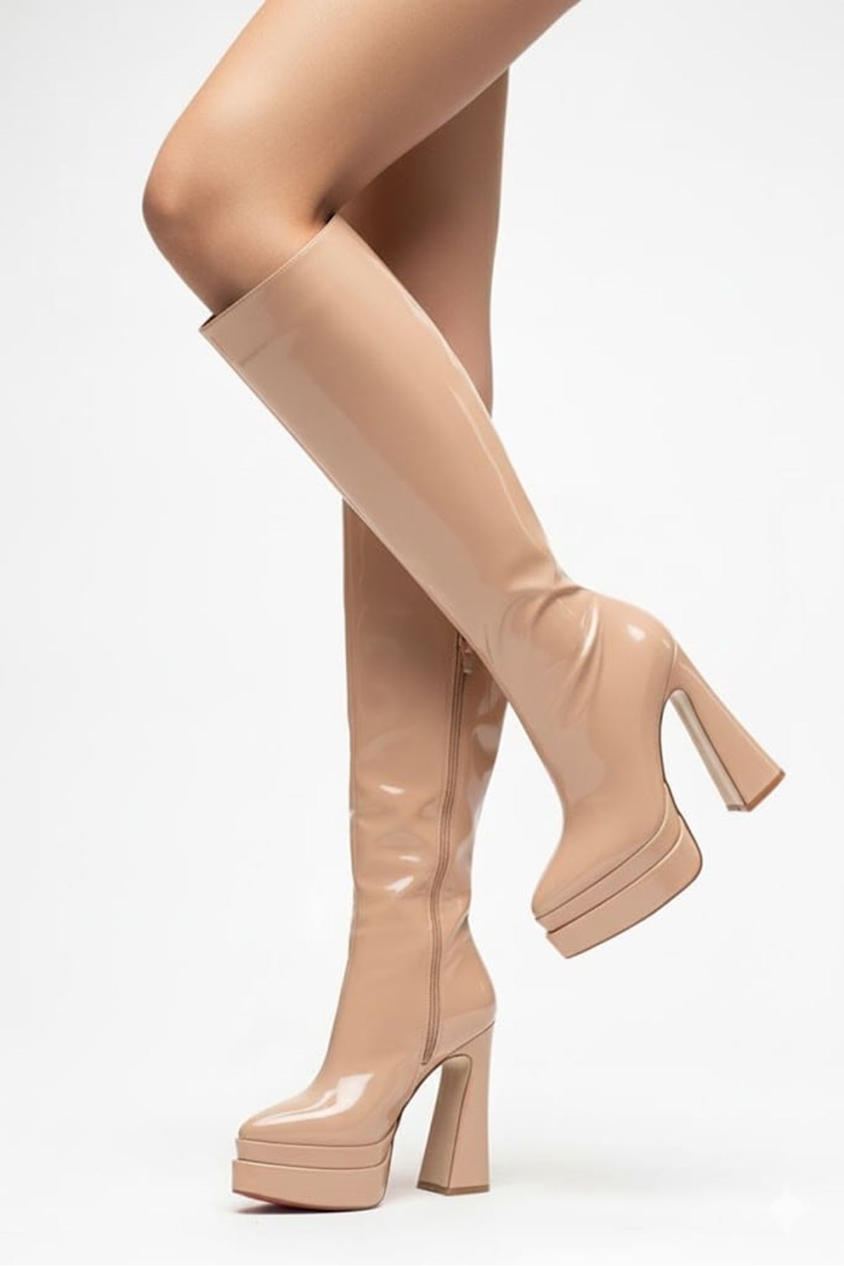 Jollyyy Ten Rugan Kadın Çift Platform Yüksek Topuklu Çizme