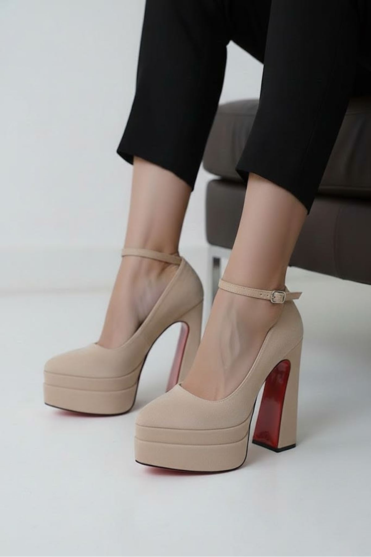 Rigelssss Bej Süet Çift Platform Özel Tasarım Kadın Ayakkabı