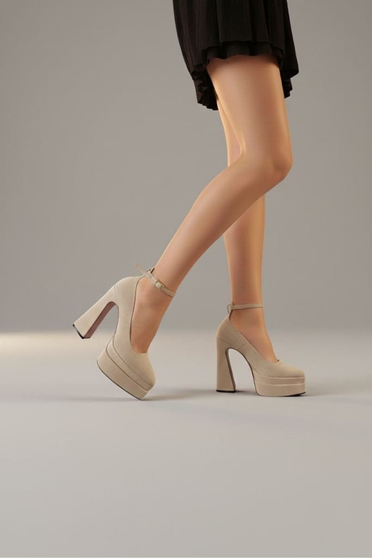 Rigelssss Bej Süet Çift Platform Özel Tasarım Kadın Ayakkabı