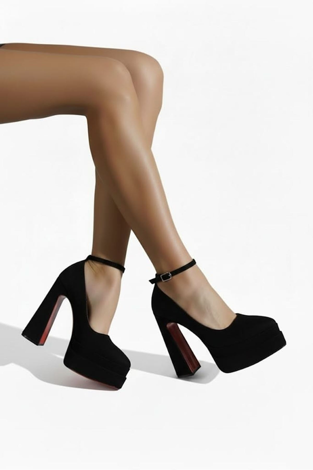 Rigelssss Siyah Süet Çift Platform Özel Tasarım Kadın Ayakkabı