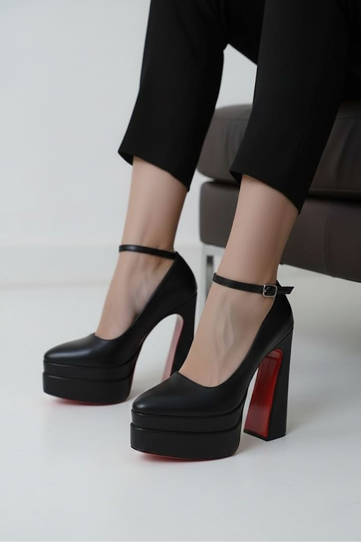 Rigelssss Siyah Cilt Çift Platform Özel Tasarım Kadın Ayakkabı
