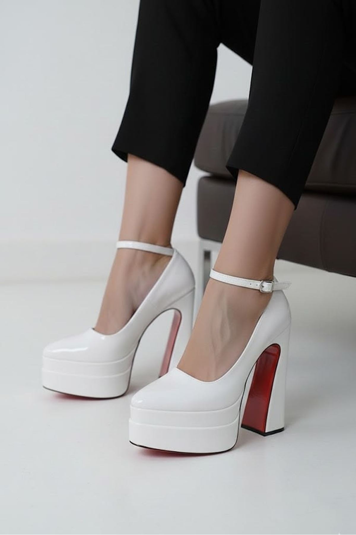 Rigelssss Beyaz Rugan Çift Platform Özel Tasarım Kadın Ayakkabı