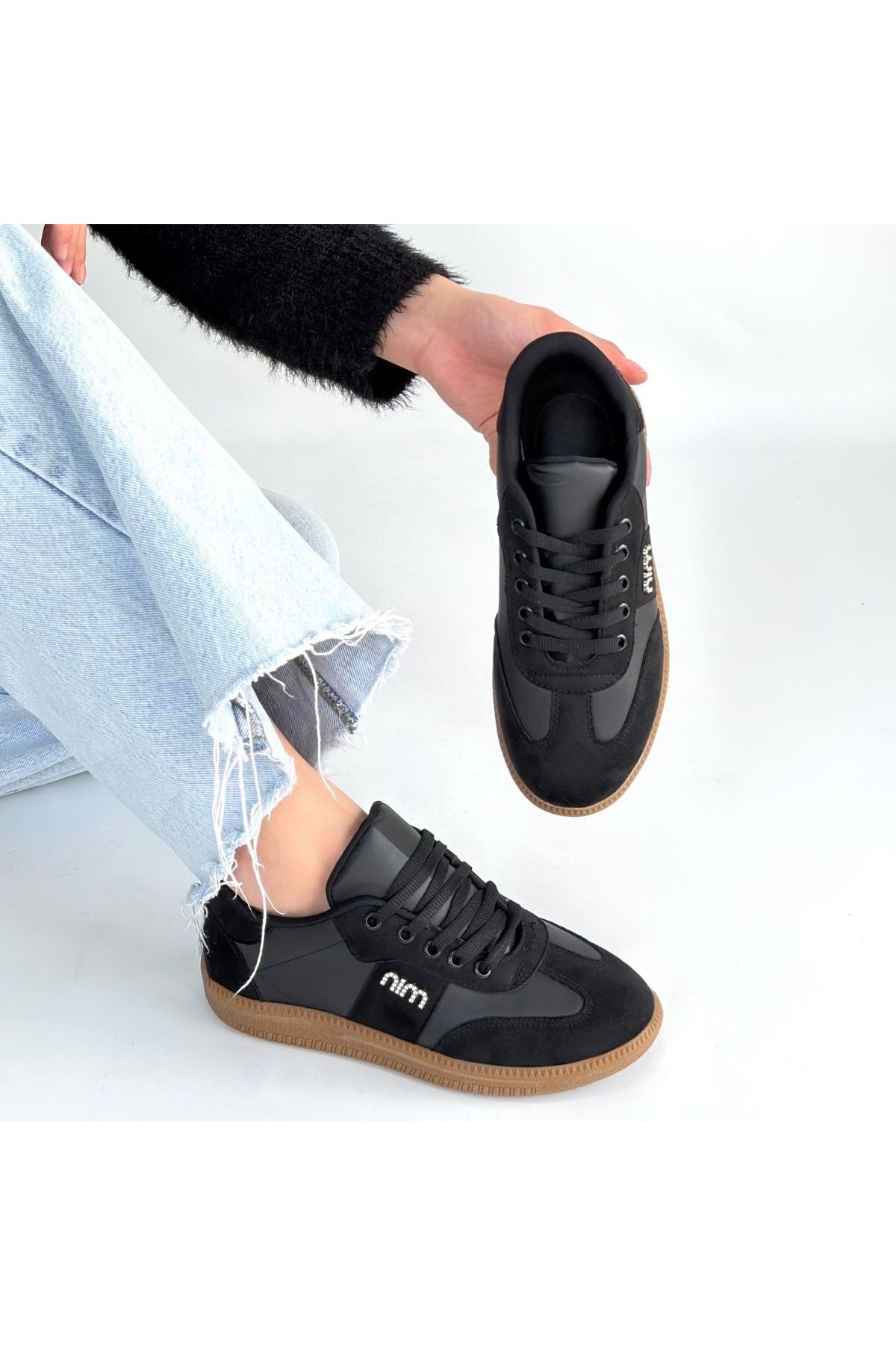 Lunga Siyah Cilt Bağcıklı Spor Ayakkabı