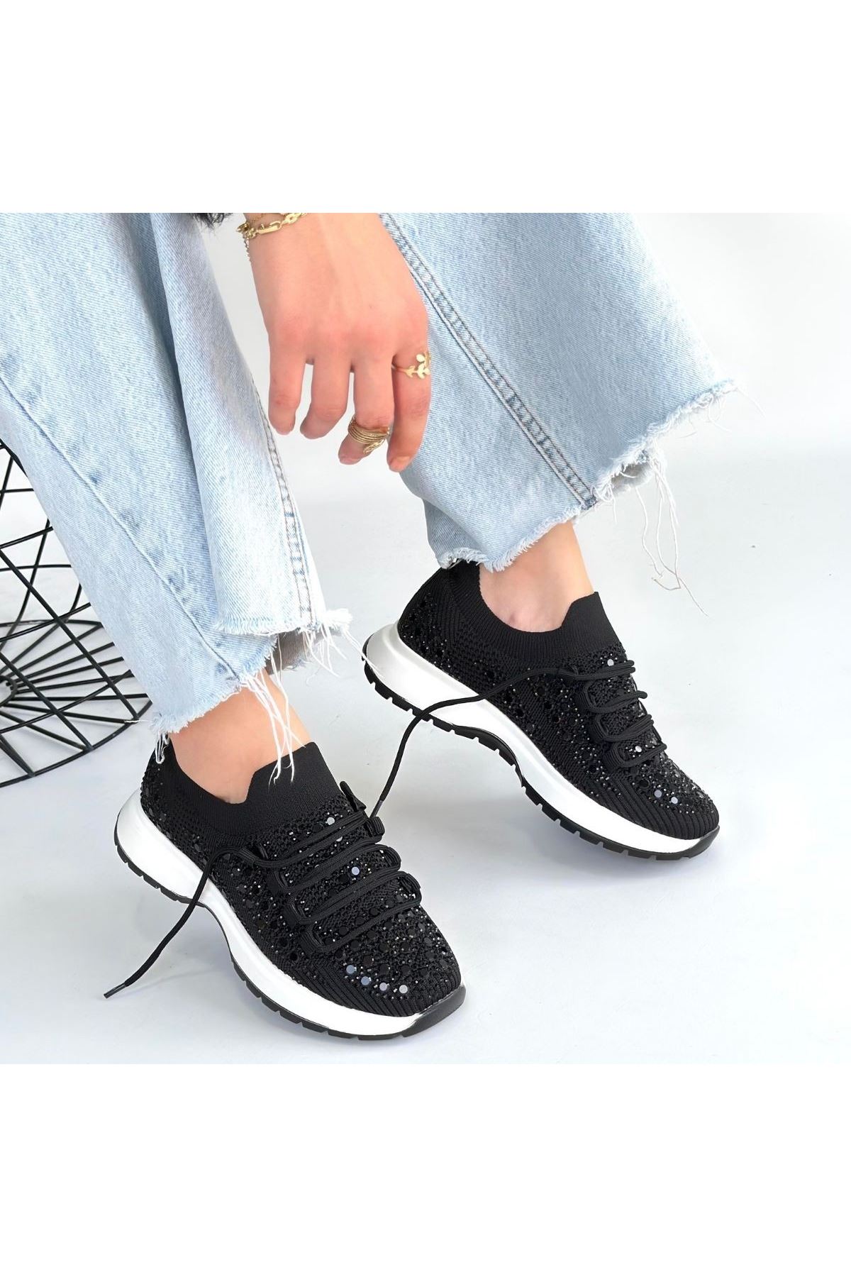 Ceas Siyah Triko Bağcıklı Spor Ayakkabı