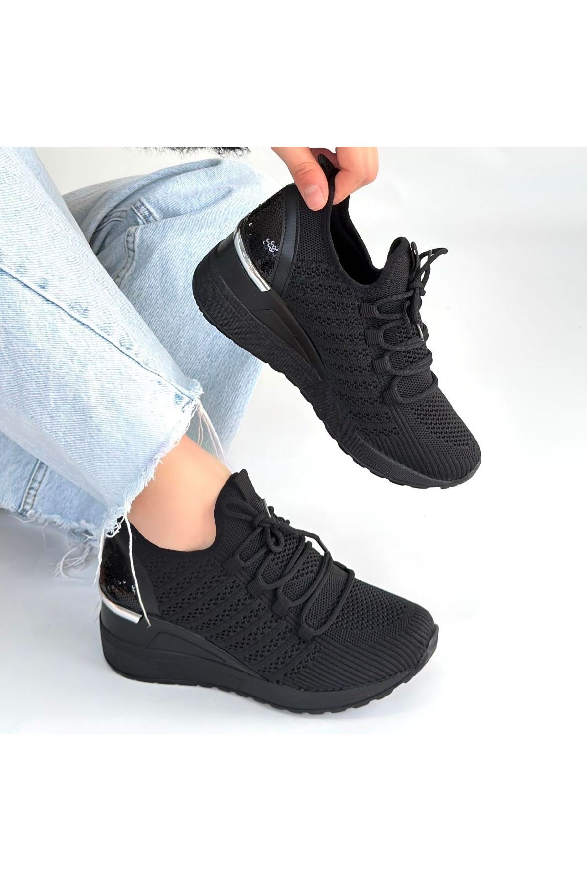 Weor Siyah Triko Bağcıklı Spor Ayakkabı