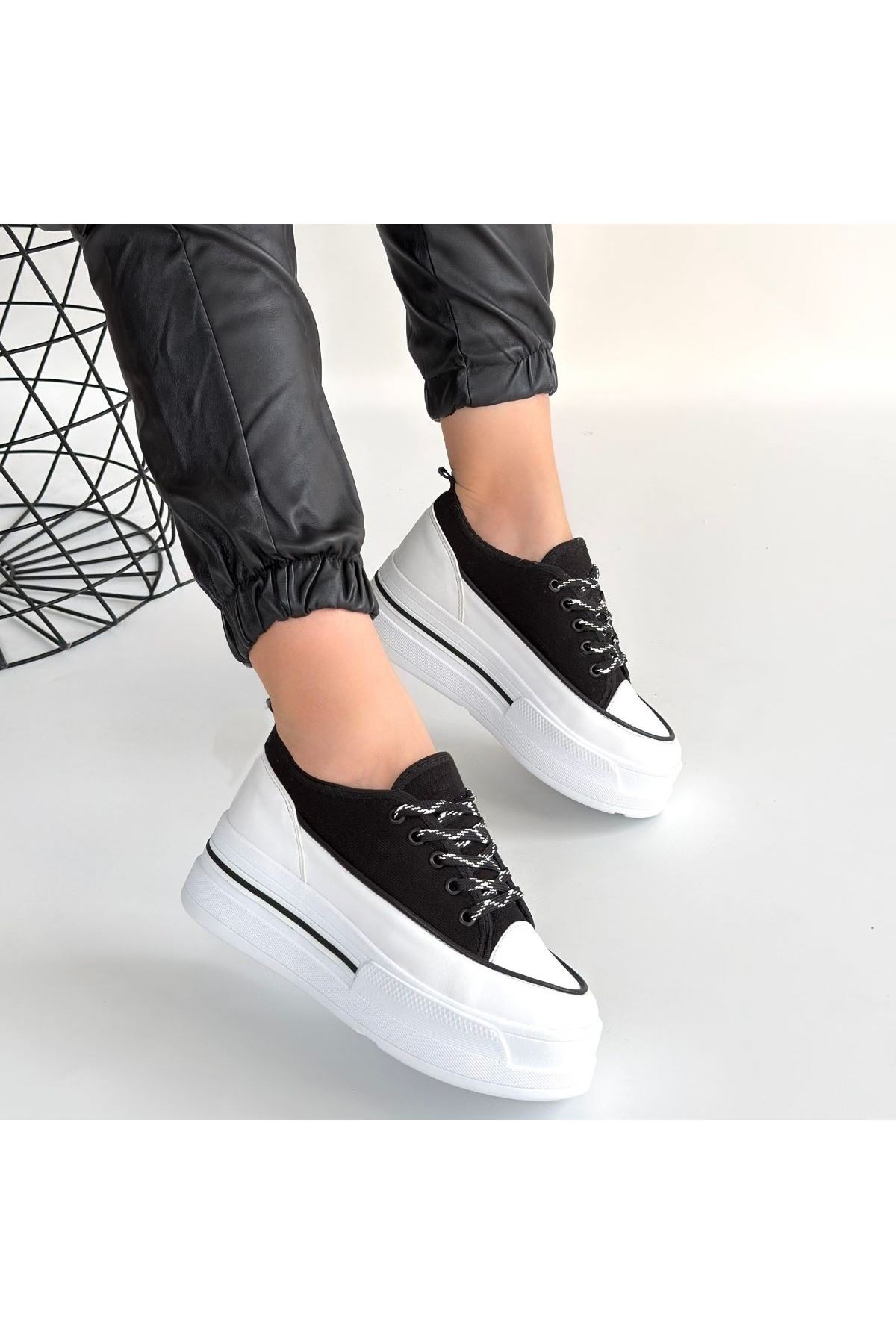 Dalen Siyah Keten Bağcıklı Spor Ayakkabı