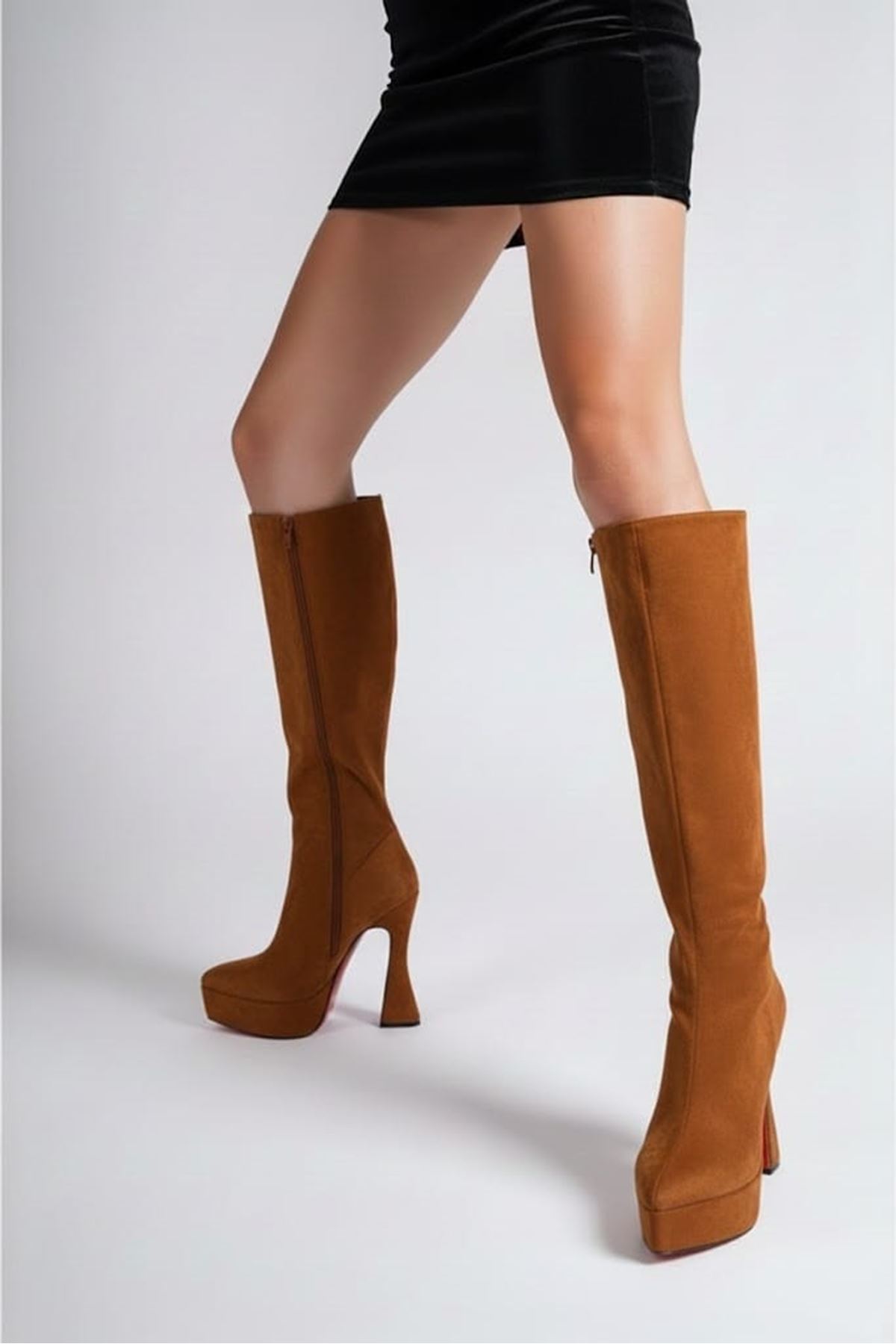 Violeeett Taba Süet Kadın Sivri Burun Platform Çizme