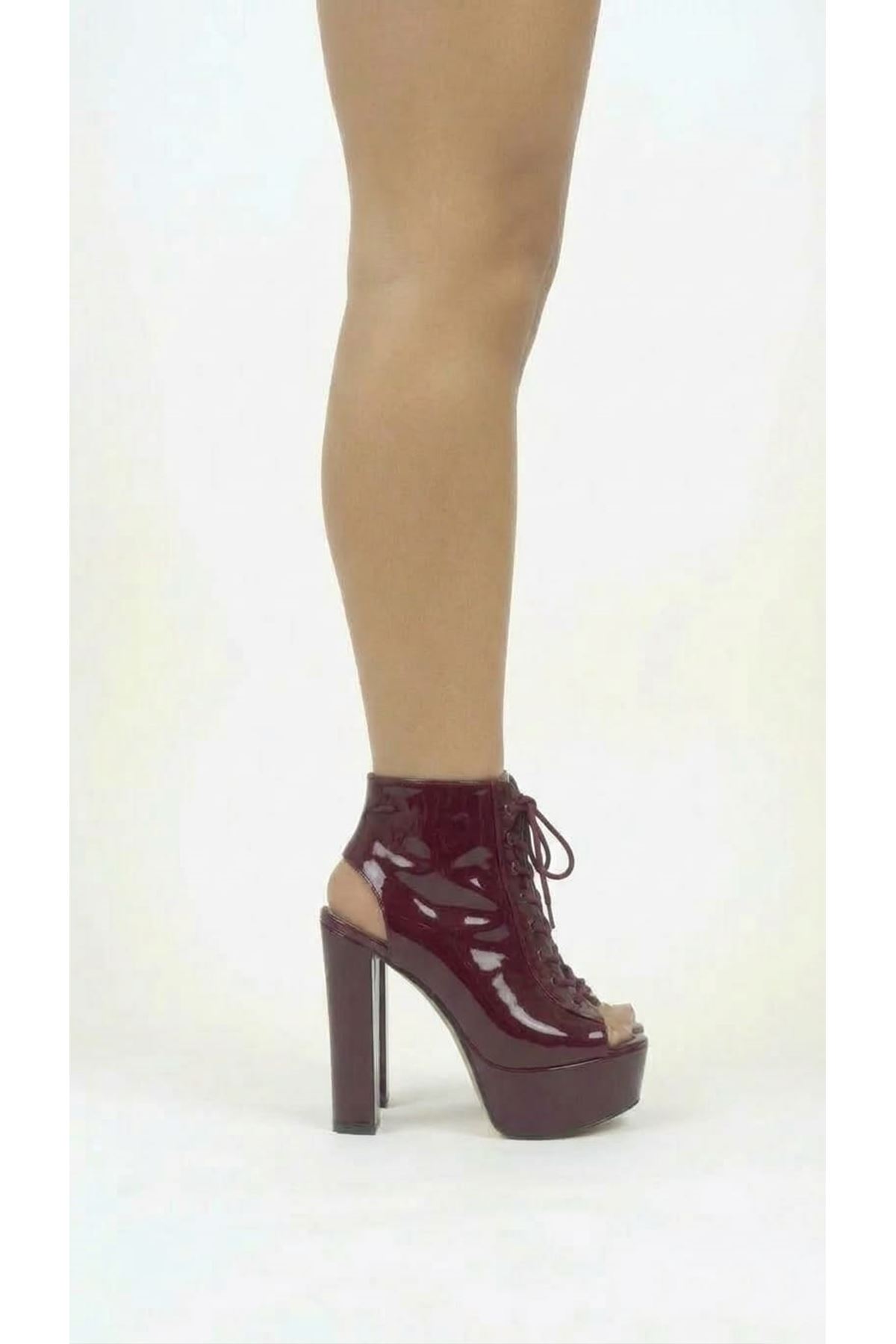 Elara Bordo Rugan Platform Arka Açık Tasarım Kadın Ayakkabı