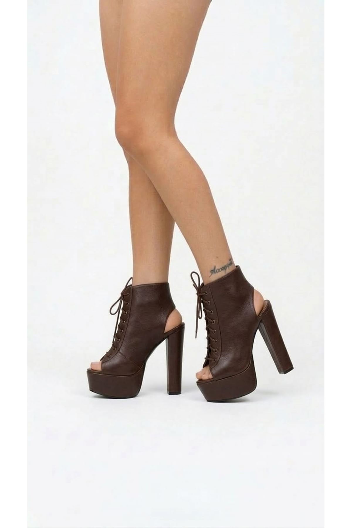 Elara Kahverengi Cilt Platform Arka Açık Tasarım Kadın Ayakkabı