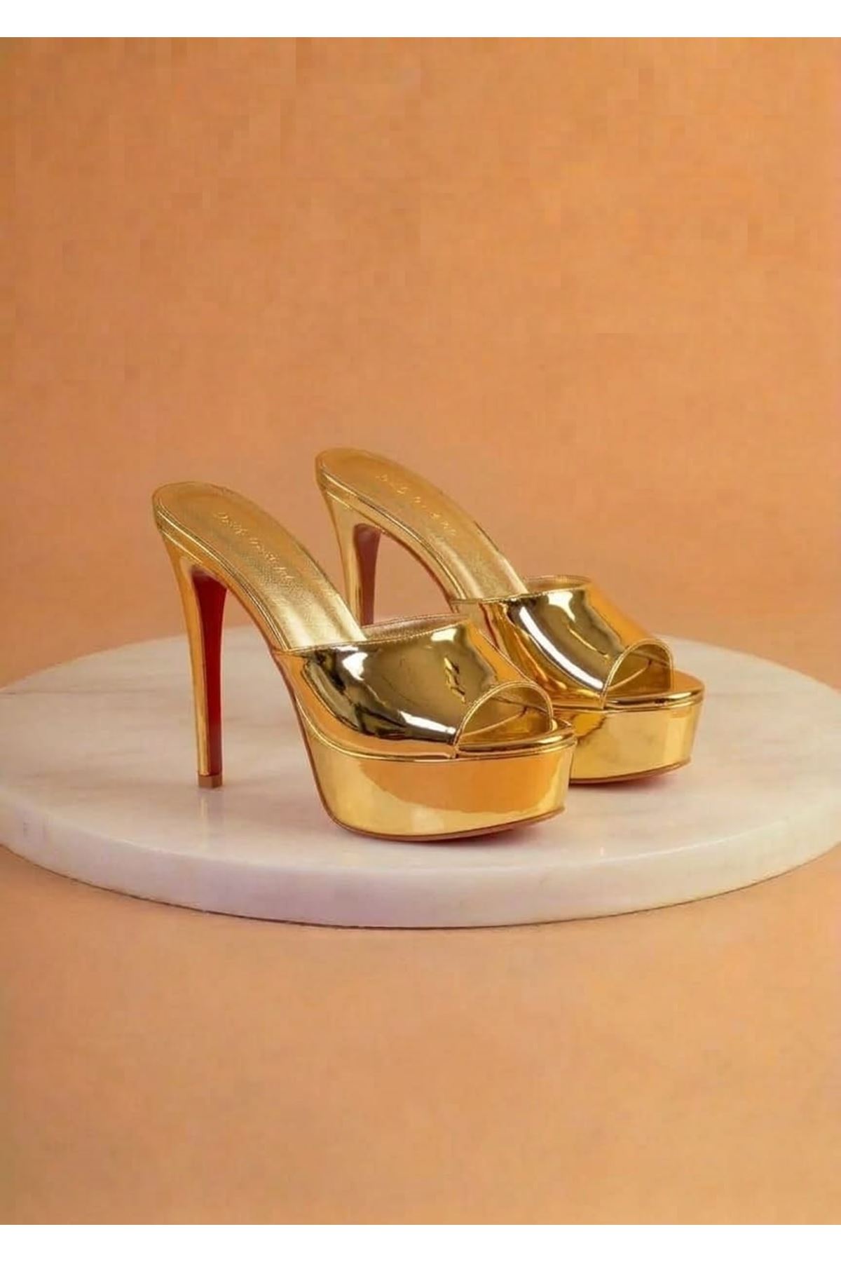 Dylan Kadın Gold Ayna Özel Tasarım İnce Topuklu Terlik
