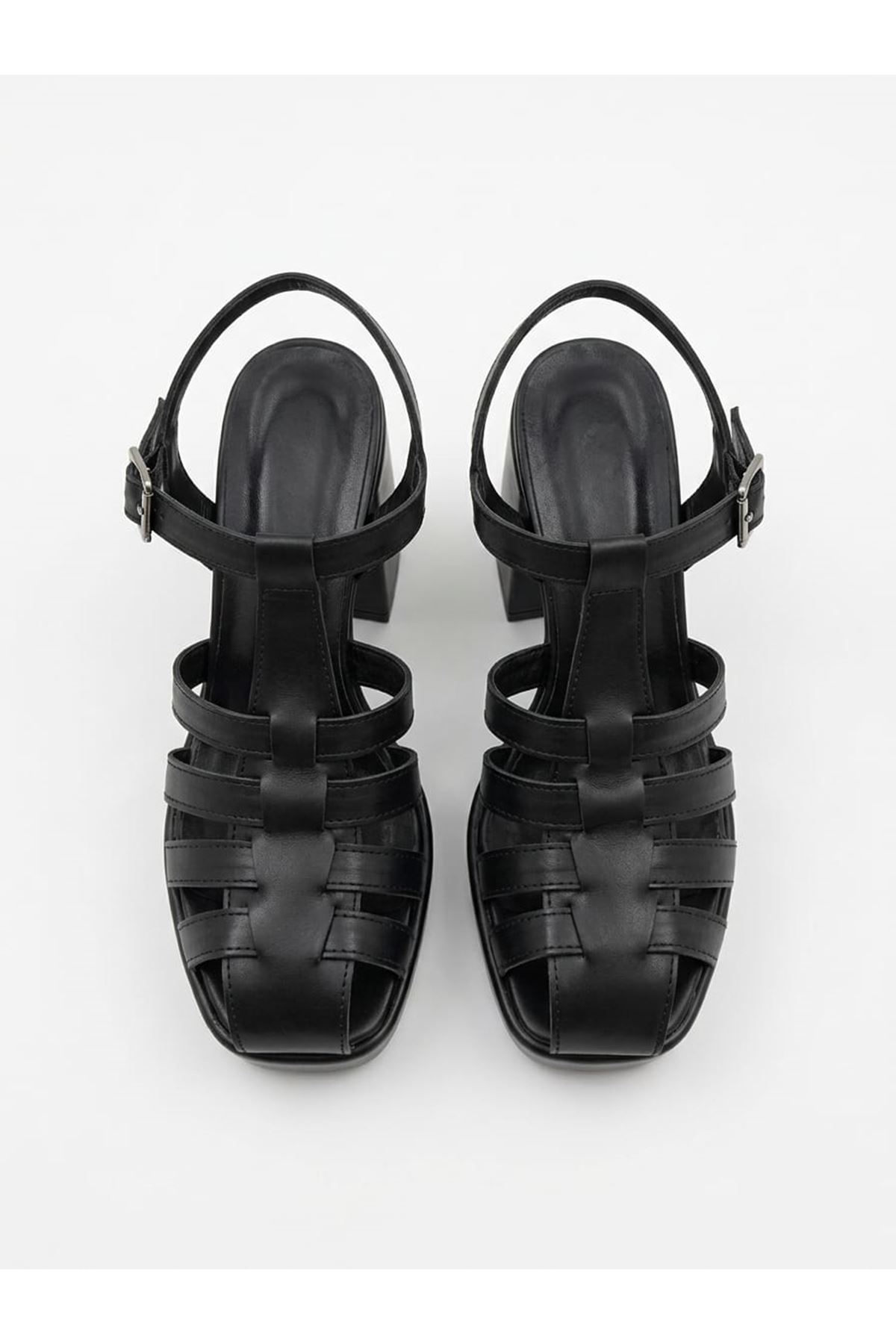 Çita Siyah Cilt Gladyatör Kadın Topuklu Ayakkabı