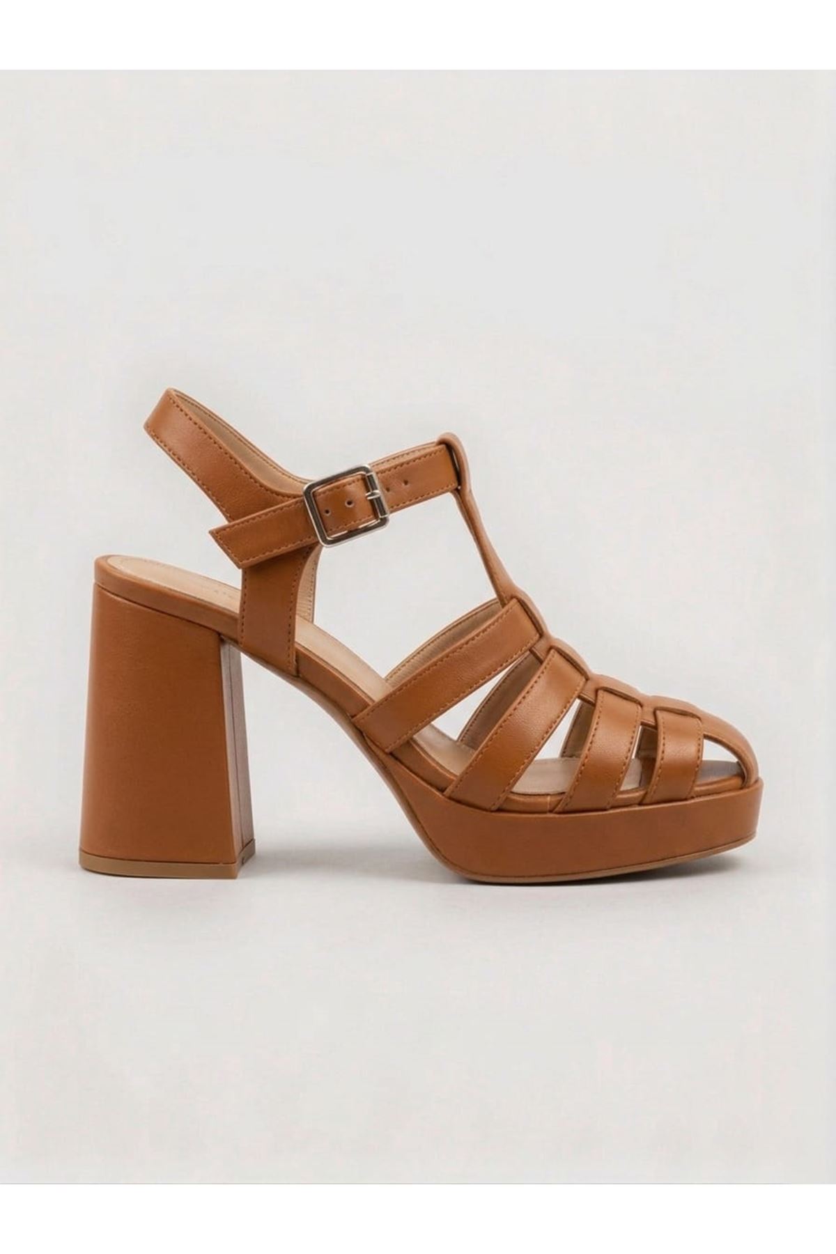 Çita Taba Cilt Gladyatör Kadın Topuklu Ayakkabı