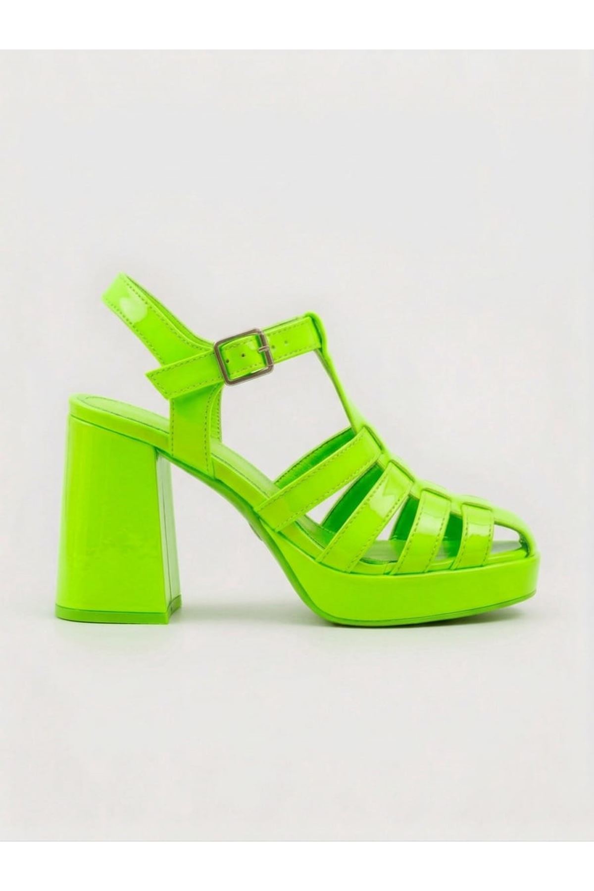 Çita Neon Yeşil Gladyatör Kadın Topuklu Ayakkabı