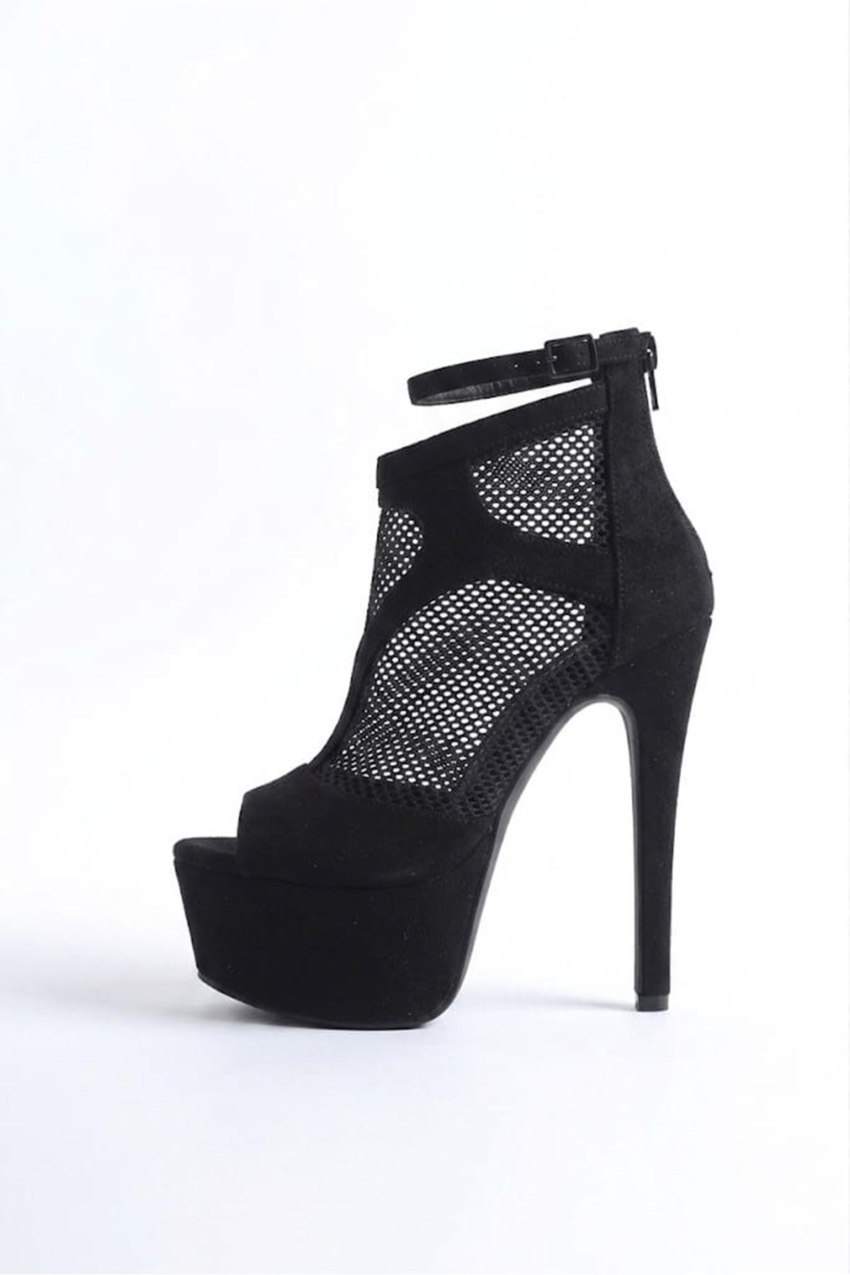 Leomi Siyah Süet Arkadan Fermuarlı Yüksek Topuklu Kadın Ayakkabı