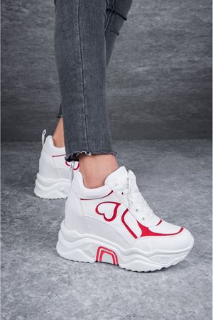 Love Kırmızı Kalp Detaylı Beyaz Kadın Spor Ayakkabı