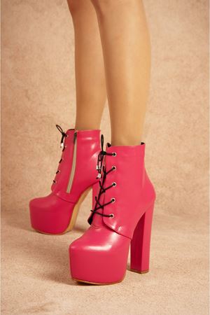 Dino Fuşya Cilt Bağcıklı Yüksek Topuklu Kadın Bot