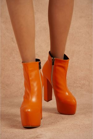 Pedro Turuncu Cilt Topuklu Kadın Bot