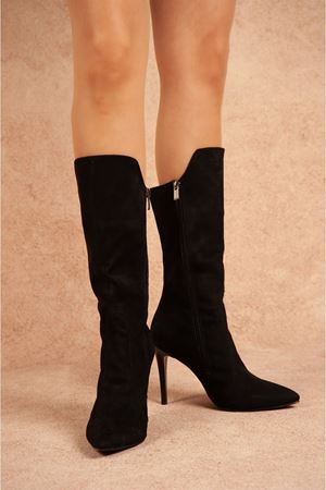 Şıpıdık Siyah Süet Topuklu Kadın Ayakkabı