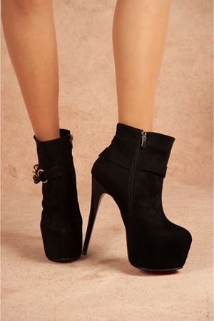 Pedro Silver Zincirli Siyah Süet Yüksek Topuklu Bot