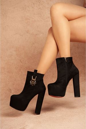 Pedro Rudder Zincirli Siyah Süet Yüksek Topuklu Bot