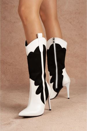 Stars Siyah Süet  Diz Altı Topuklu Kadın Çizme