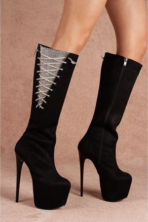 Diamond Siyah Süet Yüksek Topuklu Diz Üstü Kadın Çizme