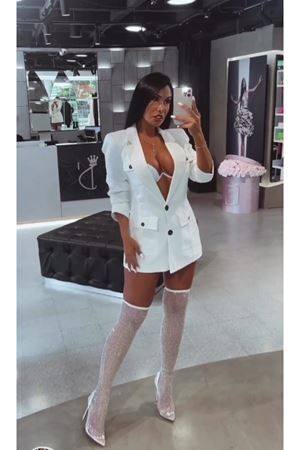 Fantastic Beyaz  File Taş Detaylı Yüksek Diz Üstü Çizme