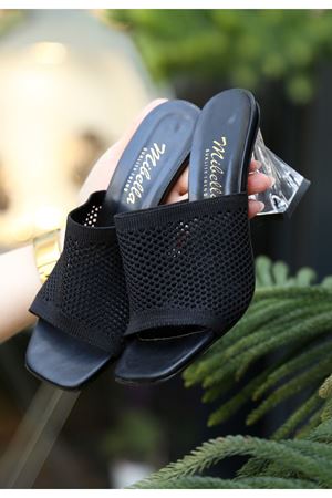 Akva Siyah Triko Şeffaf Topuklu Terlik
