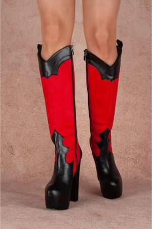 Jasmin Kırmızı  Süet Diz Altı Topuklu Kadın Çizme