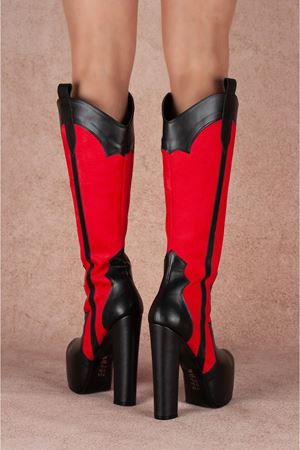 Jasmin Kırmızı  Süet Diz Altı Topuklu Kadın Çizme