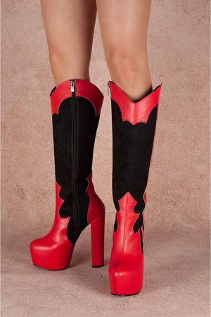 Jasmin Kırmızı Süet Diz Altı Topuklu Kadın Çizme